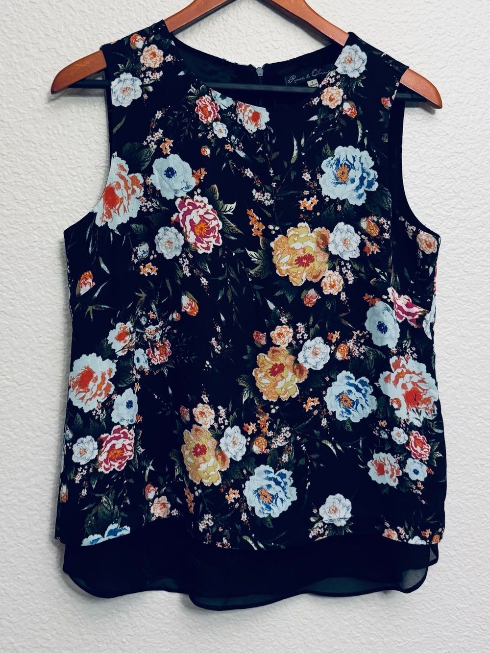 Rose & Olive Floral Layered Dressy Sleeveless Blouse Top S